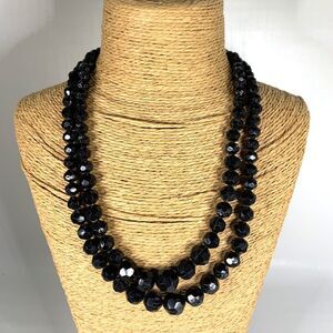 Vintage Black Plastic Necklace Cocktail Made Hong Kong 2 Strand Vintage